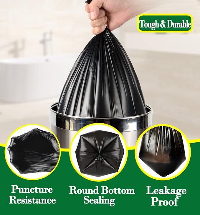 2.5 Gallon 120 pcs Small Black Trash Bags, Strong 2.5 Gallon 2.6 Gallon Garbage Bags, Bathroom Trash Can Bin Liners,Mini Bags Waste Basket Liner,Fit 6-10 Liter, 2-2.5 Gal-Black-120