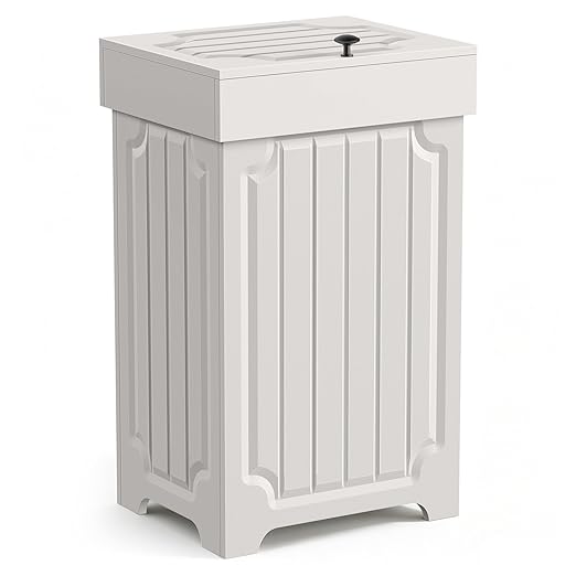 Povrgive Wood Trash Can Cabinet, 13 Gallon Hidden Kitchen Garbage Can with Lid, Farmhouse Dog Proof Trash Can, Metal Ring Included, 16" L x 13" W x 26.5" H, White