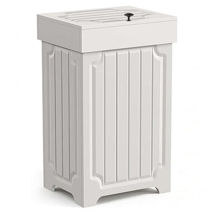 Povrgive Wood Trash Can Cabinet, 13 Gallon Hidden Kitchen Garbage Can with Lid, Farmhouse Dog Proof Trash Can, Metal Ring Included, 16" L x 13" W x 26.5" H, White