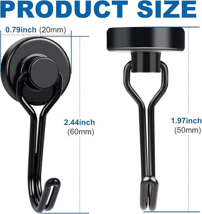 E BAVITE Swivel Swing Magnetic Hooks 40LB Black Refrigerator Magnet Hook 8pack Strong Neodymium Magnets for Refrigerator Surfaces 2.44In