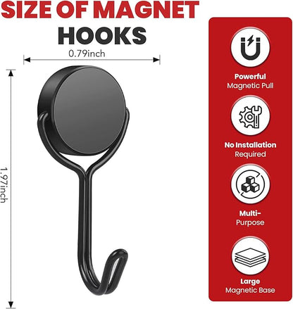Buelkmag Magnetic Hooks 30LBS 2026 Cruise Ship Essentials Heavy Duty Magnet Hook for Cruise Cabins Strong Swivel Magnets with Hook for Hanging Refrigerator Classroom Home Kitchen Grill 8 Pack-Black