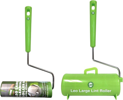 Leo 6.3-Inch Wide Lint Roller with 12-Inch Handle, Dog Hair Roller for Pet Cat Hair Removal, Super Sticky Roll Floor Refill, Leo Cleaning Roller Refill, 1 Roller with 90 Sheets Total, Ergonomic Design
