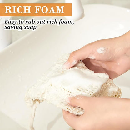 BBTO 5 Pieces Soap Saver Bag Cotton Linen Exfoliating Soap Pouch for Foaming and Drying, Shower, Scrubber (18 x 10 cm, Beige)