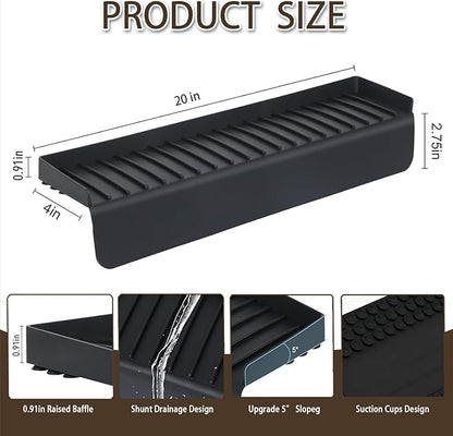 Silicone Sink Edge Protector with Suction Cup 4" x 20",Kitchen Sink Splash Guard for Kitchen, Bathroom Sink, Steel, Granite, Quartz Countertops,Multifuctional Sink Accessories (Black)