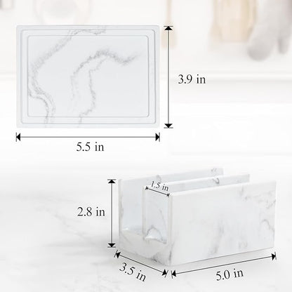 Luxspire Kitchen Sponge Holder, Dish Sponge Holder with with Drain Tray, Marble Sponge Holder for Kitchen Sink, Kitchen Sink Caddy 2 Compartments, Gravel White