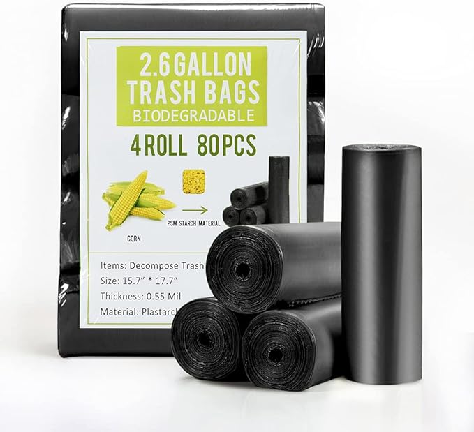 Jaoul Trash Bags 2.6 Gallon, Small Garbage Bags, Strong & Unscented Mini Trash Bags for Kitchen, Bathroom, Office, Restroom, Car, Black, 80 Counts