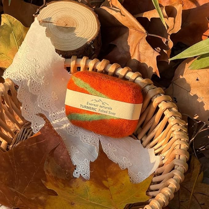 Handmade Felted Soap with Tibetan Yak Milk & Wool Natural Exfoliating Bar for Face & Body, 6 Scents, Includes Bamboo Dish & Travel Pouch (Rose)
