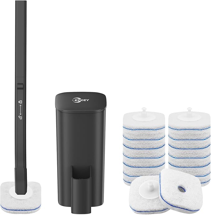 Disposable Toilet Brush, 14 Refills Toilet Bowl Cleaner Wand, Toilet Cleaner Brush Toilet Cleaning System Toilet Brush and Holder Set for Bathroom Cleaning (Black)
