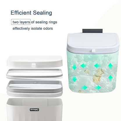 Good Looking Hanging Small Trash Can with Lid, Thick Kitchen Compost Bin for Counter Top or Under Sink, Wall Mounted Waste Basket Bin Garbage Can for Bathroom (Ivory White)