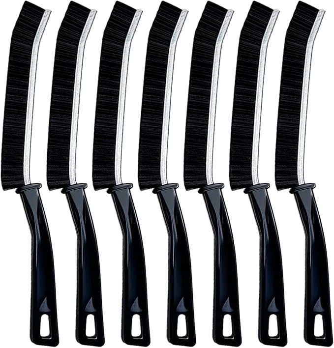 Hard Bristle Crevice Cleaning Brush.Multi-Purpose New Cleaning Brush Tool, Black Bristles with Ergonomic Grip Bathroom Gap Brush, Home, Kitchen, Bathroom, Faucets, Toilet,Window, Vehicle, (7)