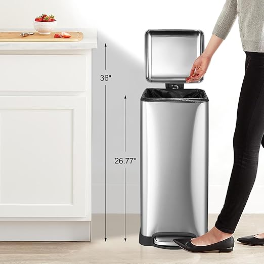 Garvee 8 gal/30 L Kitchen Trash Can, Stainless Steel Garbage Can with Soft Close Lid, Foot Pedal and Removable Inner Bucket for Home Office Bedroom Bathroom, Silver