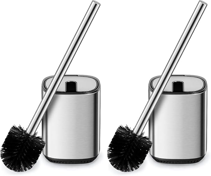 Toilet Brush and Holder Set Toilet Bowl Brush Stainless Steel Automatic Open lid Toilet Bowl Cleaner Brush Set Toilet Scrubber Kit Toilet Cleaning Brush for Bathroom
