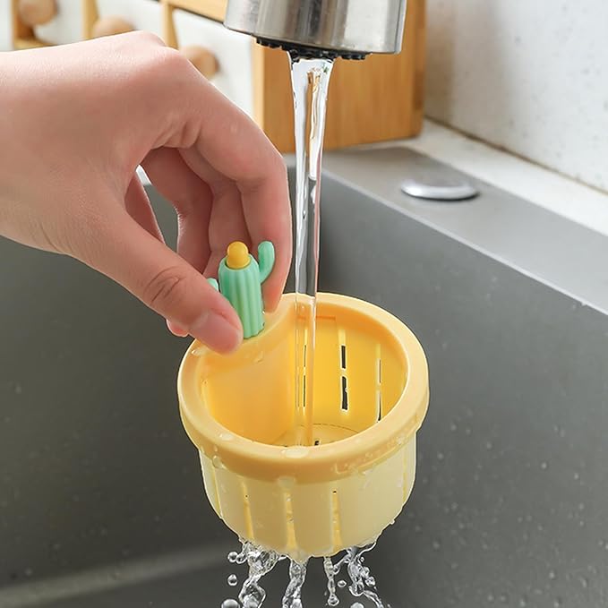 4PCS Cactus Sink Strainer Cactus Kitchen Sink Drain Basket Auto-Dumping Filter Multi-Functional Anti-Clogging Kitchen Drainer with Lifting Handle