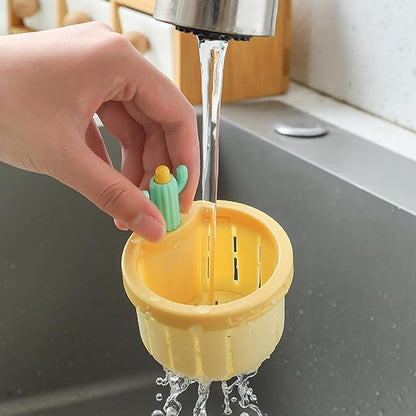 4PCS Cactus Sink Strainer Cactus Kitchen Sink Drain Basket Auto-Dumping Filter Multi-Functional Anti-Clogging Kitchen Drainer with Lifting Handle