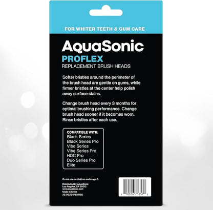 AquaSonic Genuine Proflex Replacement Brush Heads | ADA Accepted | for Whiter Teeth & Gum Care | Compatible with Many AquaSonic Toothbrush Handles (8 Pack Black)