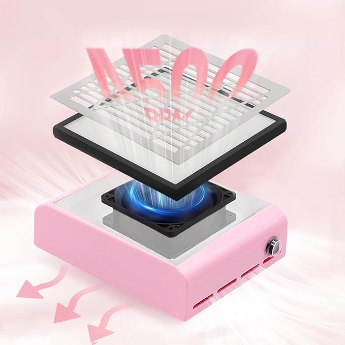 Nail Vacuum Dust Collector for Nails Pink Nail Dust Collector Vacuum, Nail Duster Collector Fan for Nails Dust Collector Acrylic Nails with a Brush for Manicure Salon