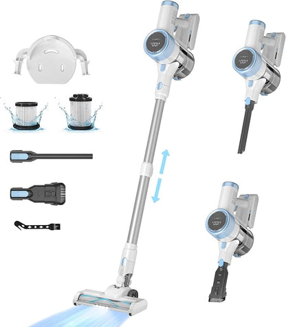 Cordless Stick Vacuum Cleaner, 45KPA Powerful Suction 50Mins Runtime, Lightweight 6-in-1 Vacuum with LED Touch Screen Anti-Tangle for Pet Hair Hard Floor Carpet Home Car