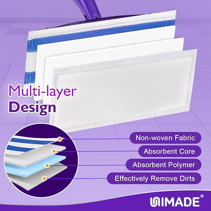 UNIMADE 64 Count Mop Pad Refill Compatible with Swiffer WetJet, Disposable Multi-Layers Mopping Pads for All Hard Surface, Especially Hardwood Floor, Super Absorbent Spray Mopping Pad Refills