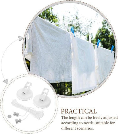 Garneck 5m Portable Clothesline Set with Suction Cups: Retractable PVC Clothes Line Easy-to-Hang for Travel Outdoor Laundry Rope for Camping Indoor Hotels Rvs