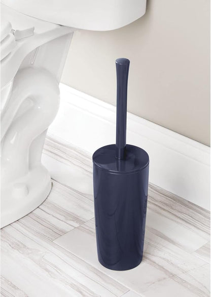 mDesign Slim Plastic Toilet Bowl Brush and Holder Set, Modern Compact Storage Organizer Cleaner Scrubber for Toilet - Heavy Duty Cleaning Plunger for Bathroom, Aura Collection - Navy Blue