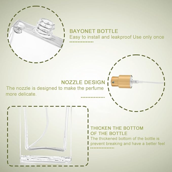 Enenes 8 Pack 30ml/1Oz Refillable Glass Perfume Bottles - Premium Square Gold Atomizer Spray Bottles, Leak-Proof Portable Empty Perfume Containers for Travel, Purse, Gym & Home Office Use