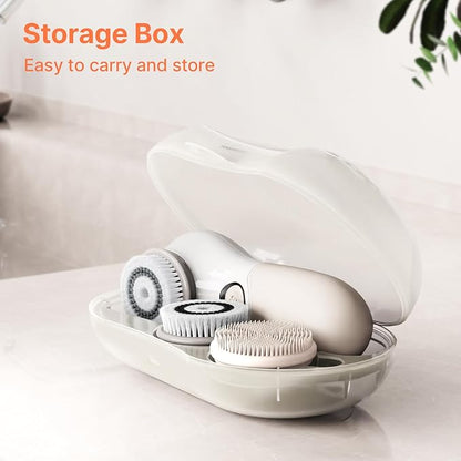 Face Scrubber with 3 Brush Heads & 2 Speeds - Deep Cleaning, Exfoliating, and Massaging for All Skin Types - Facial Cleansing Brush Includes Silicone Head, Travel Case & Free-Plastic Packaging