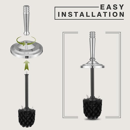Chrome Toilet Brush and Holder Set, Stainless Steel Toilet Brush for Bathroom,Heavy Duty Toilet Bowl Brush and Holder,Deep Cleaning Modern Toilet Cleaner Brush -Space Saving, Covered Brush