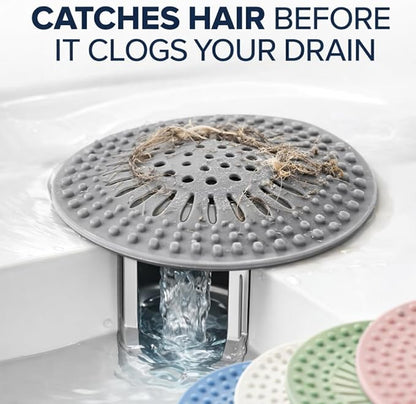 Shower Drain Hair Catcher - 5 Pack Anti-Slip TPR Silicone Drain Covers for Bathroom Tub Sink, Universal Fit Over Shower or Kitchen Sink Garbage Disposal Multi-Color Strainers