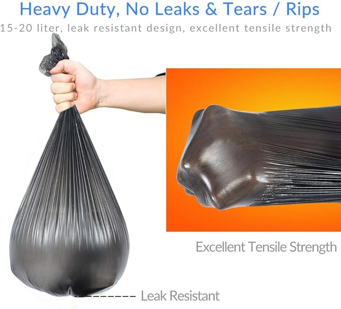 Jaoul Trash Bags 4 Gallon, Small Garbage Bags, Strong & Unscented Trash Bags for Kitchen, Bathroom, Office, Restroom, Car, Black, 60 Counts