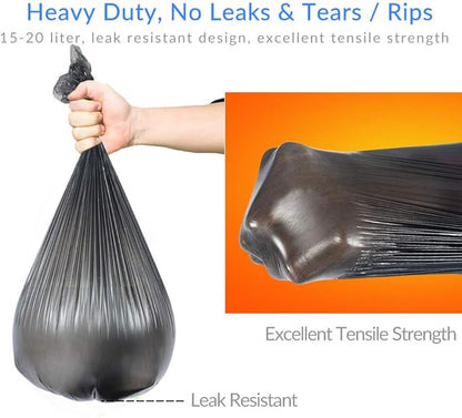 Jaoul Trash Bags 4 Gallon, Small Garbage Bags, Strong & Unscented Trash Bags for Kitchen, Bathroom, Office, Restroom, Car, Black, 60 Counts