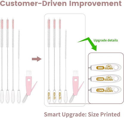 15 Inch Extra Long Straw Cleaner Brush Set, 5 Pcs Reusable Cleaning Brushes for Stanley 40 oz Tumbler, Owala, Yeti, Includes 4 Flexible Straw Brushes and 1 3-in-1 Cup Lid Gap Cleaning Tool(Pink)