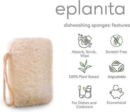 eplanita Natural Dishwashing Sponges (Pack of 12), Kitchen Eco Scrub Scourer, Natural Loofah Plant, Biodegradable and Zero Waste