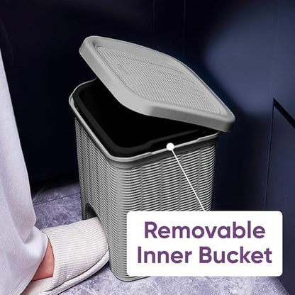 Superio Mini 6L Step Pedal Trash Can - Wicker Design, Hidden Mechanism, Durable Plastic, Ideal for Desktop, Countertop, Pet Waste/Dog Poop - Grey