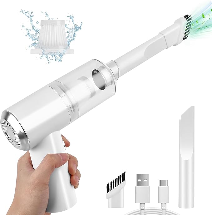 Mini Vacuum Cleaner for,2 in 1 Keyboard Vacuum Cleaner Wireless Handheld,Car Vacuum with Brushless Motor High Power 120W Rechargeable Easy to Clean Car Interior (White)