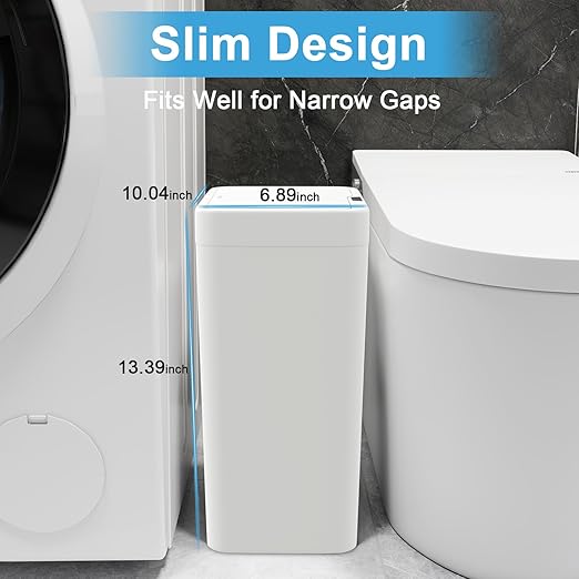 Naisu 2 Pack 4 Gal Bathroom Trash Can with Lid,Automatic Garbage Can with Touchless and Sealed Design,Slim Motion Sensor Waterproof Plastic Trash Bin Suitable for Bedrooms,Bathrooms,Kitchens,(White