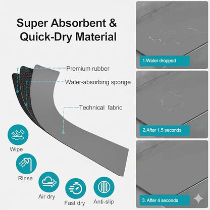 Customizable Faucet Mat for Kitchen Sink: 30"L x 5.5"W DIY Cuttable Bathroom Counter Protector - Cut to Fit with 2 or 3 Hole & Oval Rectangle Square Faucet Design - Extra Long Absorbent Splash Guard