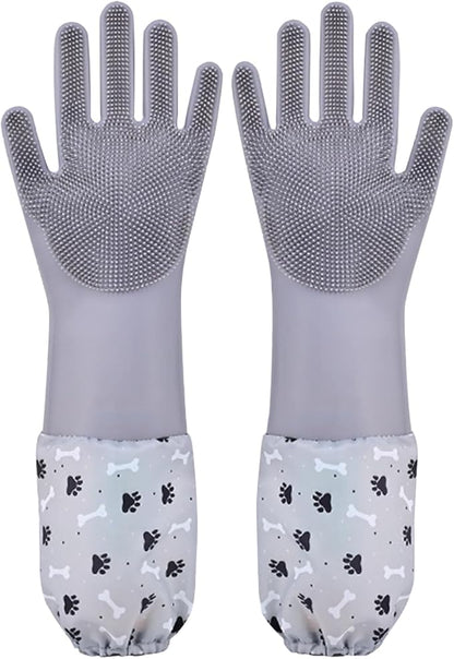 Pet Grooming Gloves Pet Hair Remover Cat, Dog Washing Gloves Silicone Heat Resistant Cleaning Gloves with High-Density Teeth Grooming Gloves for Dogs, Cats, Horses, Rabbits (1 Pair - Gray)