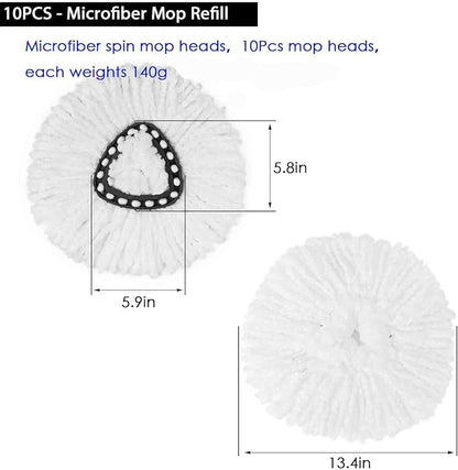 10Pack Spin Mop Replacement Heads,Spinning Mop Replace Head for Easy Wring Mop, 100% Microfiber Mop Head Replacement Compatible with Triangle Spin Mop Refill for Floor Cleaning,White