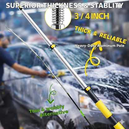 144" Car Wash Kit with Telescoping Pole, 20L Collapsible Bucket, Chenille Microfiber Mop, Bristle Brush, 2-in-1 Sponge & Window Squeegee, Towel & Waterproof Glove for RV Truck SUV Boat