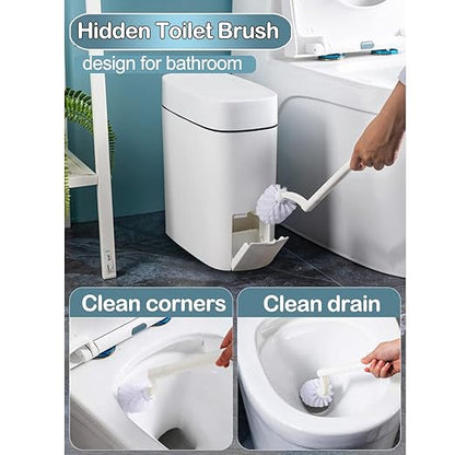 Bathroom Trash Can with Lid, 14 Liter/ 3.7 Gallon Bathroom Trash Can and Toilet Brush Set for Restroom, Bedroom, Living Room, Office, White Lid