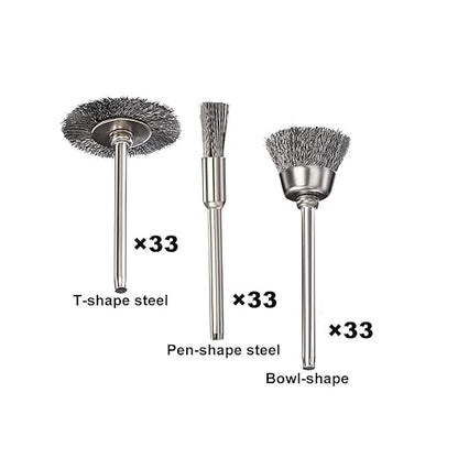 99 Pcs Wire Brushes Set,Steel Wire Wheels Pen Brushes Set Kit Accessories for Rotary Tool-1/8(3mm) Shank