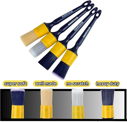 MVEQRRN 4pcs Car Detailing Brush Set,Boars Hair Car Detailing Brushes,Ultra Soft No Scratch Car Interior Detailing Brush for Leather Seat,Car Detailing for Interior Exterior.