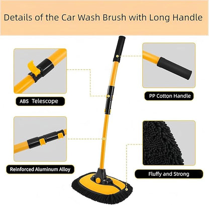 Car Wash Brush with Long Handle, 15°Curved Car Cleaning Brush with Extension Pole Scratch Free, Microfiber Exterior Cleaning Mop Mitt for Washing Roof Truck Camper SUV (3)
