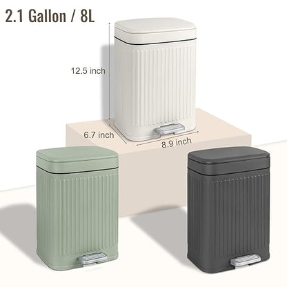 rejomiik Small Bathroom Trash Can with Lid 2.1 Gallon Soft Close Step Slim Garbage Can Waste Bin for Office, Bedroom, Kitchen, Black