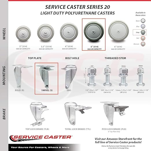 5" Casters for Rubbermaid 4400, 4500 Series - Heavy Duty Replacement, 4PK