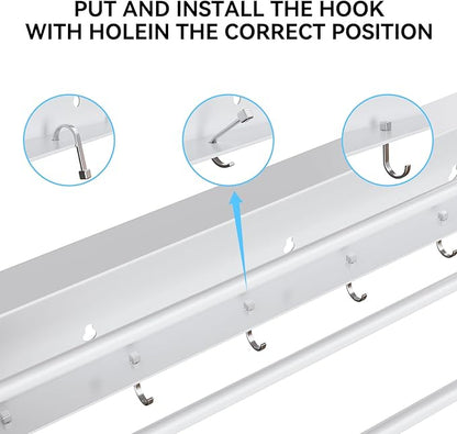 Collapsible Laundry Drying Rack Wall Mounted - 31.5 Inch Metal Clothing Drying Rack with 6+6 Hooks, Retractable Foldable Dryer Racks for Laundry Drying Indoor, Heavy Duty Towel & Coat Hanger