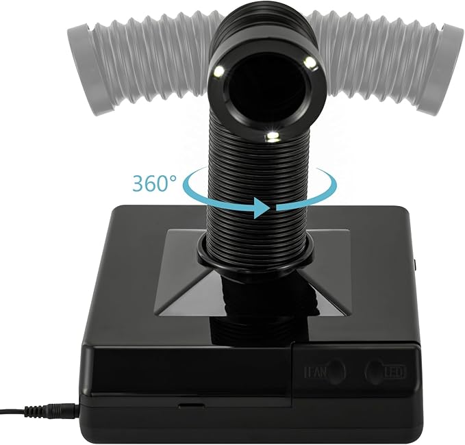 Nail Dust Collector, 2 in 1 Powerful Mini Desktop Vacuum Cleaner with Fan & LED Light, 60W Manicure Dentist Polishing Dust Suction Machine with Large Caliber Hose for Dental Lab Nail Salon (Black)