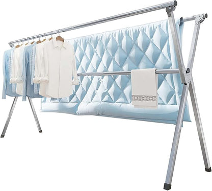 Vikaqi Clothes Drying Rack 95 Inches Folding Outdoor Indoor, Drying Rack Clothing Collapsible, Foldable Laundry Drying Rack, Heavy Duty Stainless Steel Clothesline, 20 Hooks 12 Clips