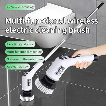 Electric Spin Scrubber, Cordless Cleaning Brush with Adjustable Extension Scrubber for Home, 9 Replaceable Brush Heads, 2 Speeds, Electric Cleaning Brush for Bathroom, Tub, Kitchen, Tile, Floor, car