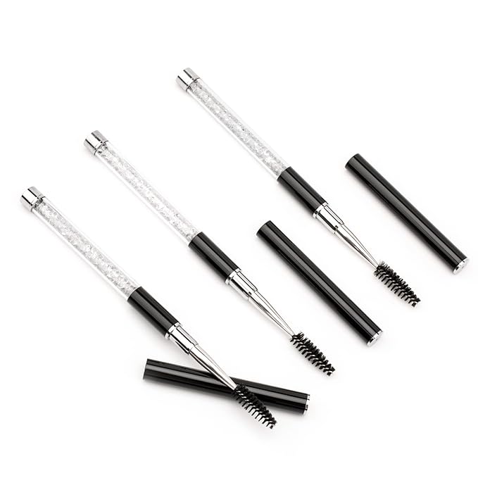 G2PLUS 3PCS Eyebrow Brushes with Cap, Portable and Bendable Brow Brush, Eyelash Mascara Brushes Wands Applicator Makeup Tools for Eyelash Extensions and Eyebrow Comb (Black）